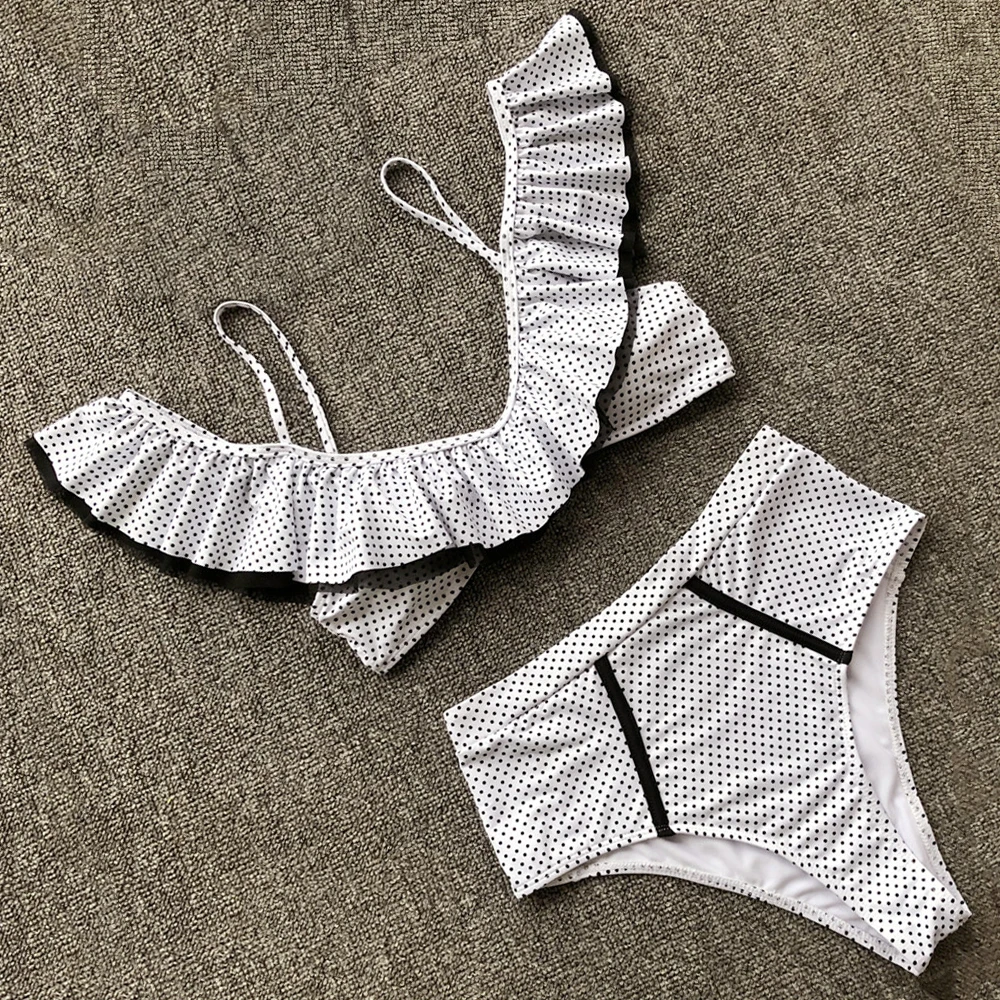 Купальник в горошек с оборками кружевной купальник высокой талией комплект