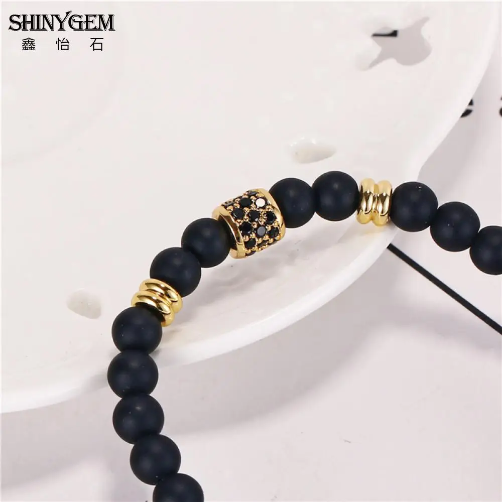 ShinyGem Handmade Agates Yoga Bracelets DIY Elastic Natural Stone Black Matte Onyx Bead For Women Men | Украшения и аксессуары