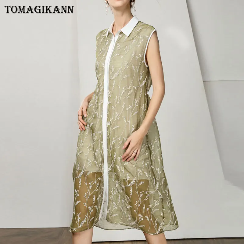 Элегантное прозрачное тонкое платье блузка без рукавов 2019 летние платья средней