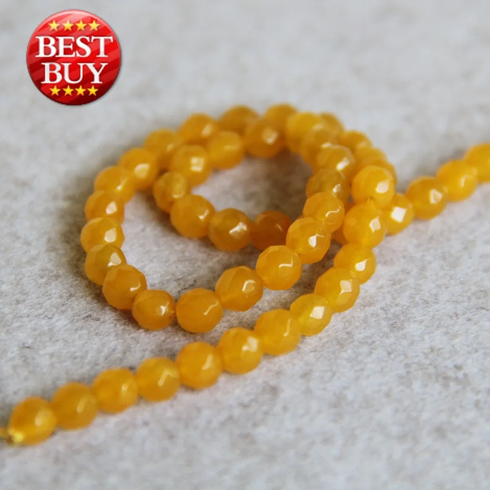Buy (Min Order1) 6mm Fashion New Yellow Turkey Chalcedony Beads Round Faceted Stone Ornaments 15inch Jewelry Making Design on