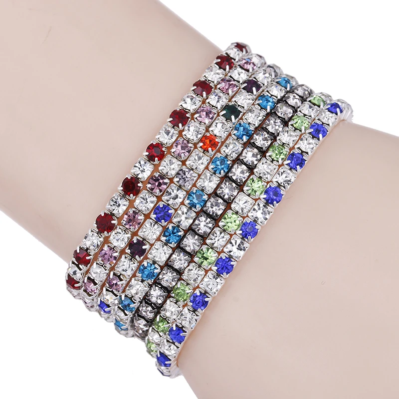 Женские теннисные браслеты с разноцветными кристаллами и фианитом 3 мм|bracelets