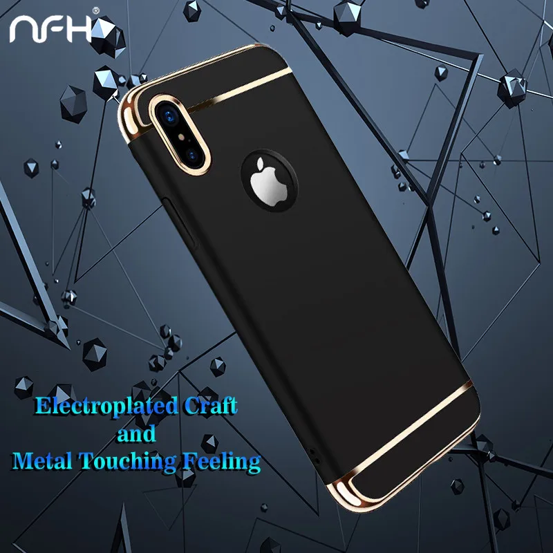 NFH Роскошные антидетонационных чехол для телефона айфон X 8 Plus металлик Coque крышка