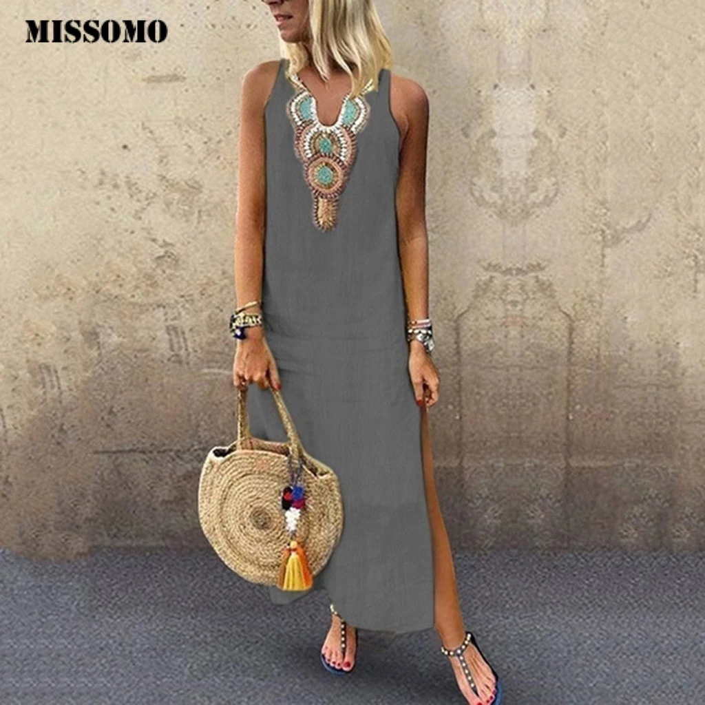 MISSOMO, женское летнее платье, платье от солнца, длинное женское пляжное платье,, с разрезом, мешковатое, кафтан, длинное платье