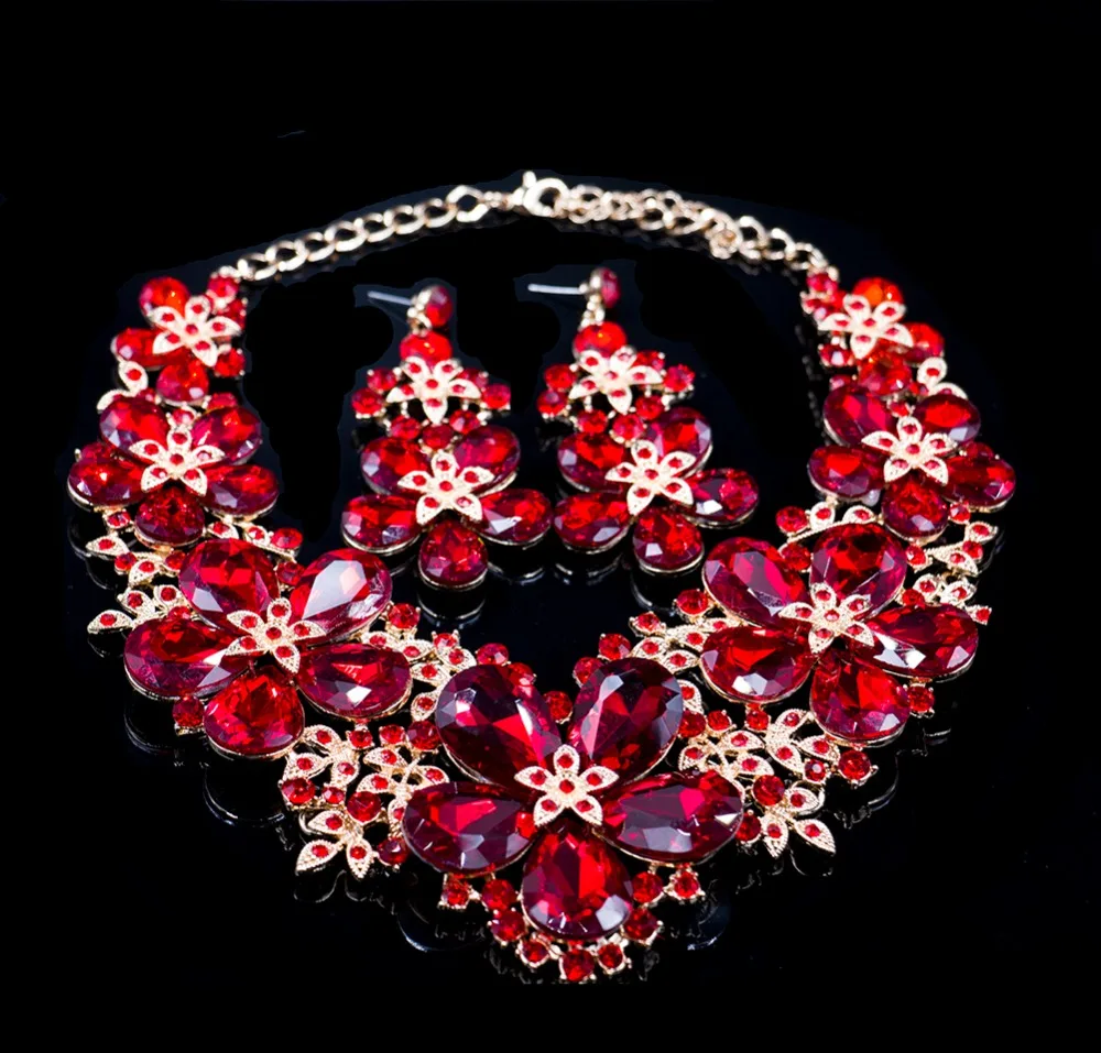 LAN дворец parure bijoux femme Свадебные украшения ювелирный набор большие цветы ожерелье и серьги Вечерние
