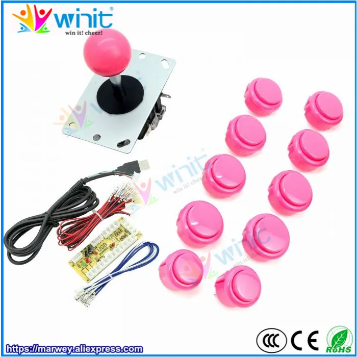 Аркадный джойстик DIY Kit Набор нулевой задержки USB энкодер для ПК Sanwa Джойстик+ Sanwa кнопочный игровой автомат Jamma MAME Stick запчасти - Цвет: Pink