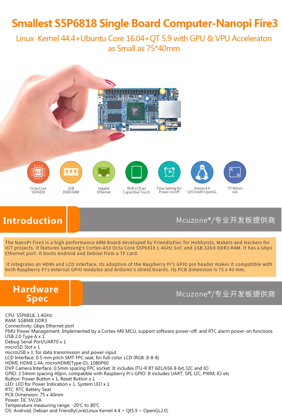 FriendlyELEC NanoPi Fire3 demotion Demo Board S5P6818 1,4 ГГц процессор 1 ГБ DDR3 GPIO порт sup порт Android Debian FriendlyCore