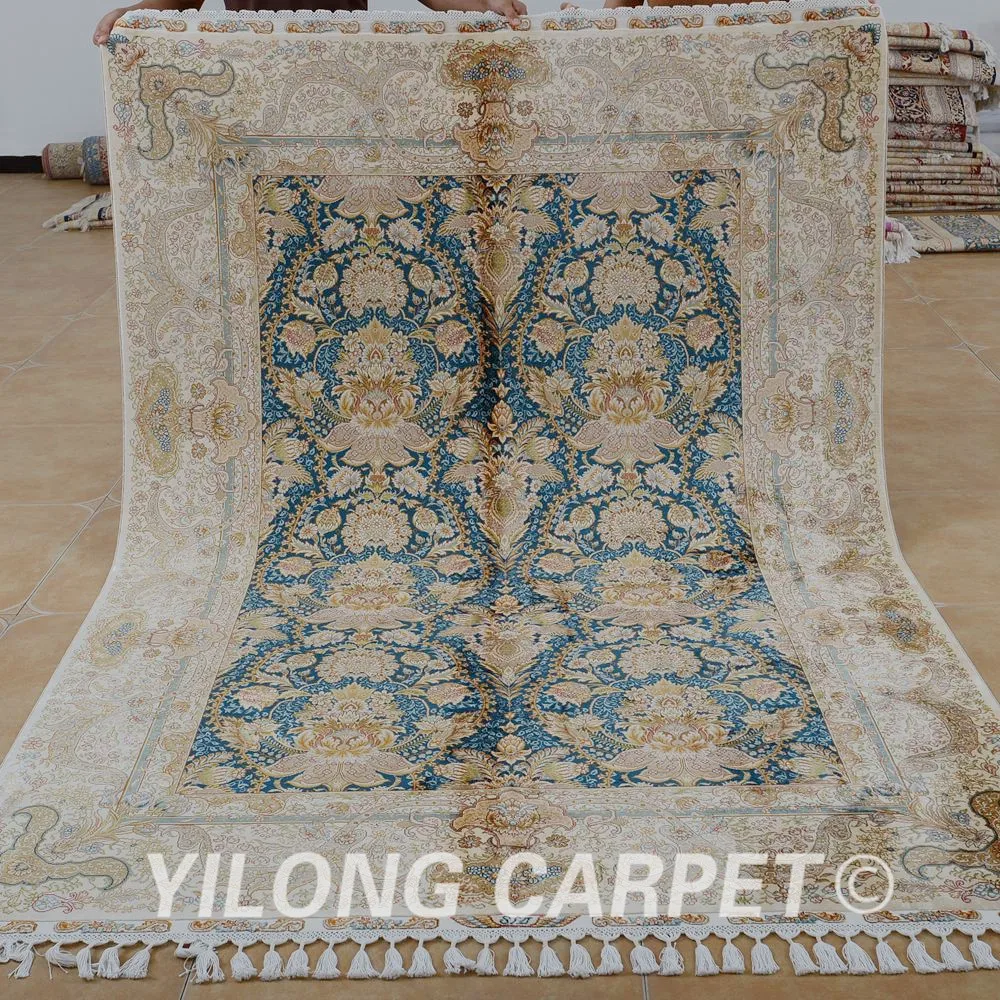 Yilong 5 6 'x 8 1' Античный коврик ручной работы персидский Тебриз темно-синий