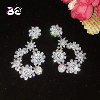 be 8 luxury clear aaa cz flower shape drop earrings for women brincos mujer fashion jewelry female anniversary party gifts e582