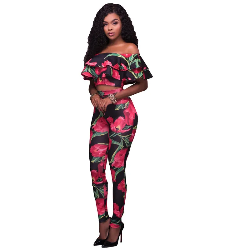 Комплект из 2 предметов с цветочным принтом Adogirl женский короткий топ оборками и