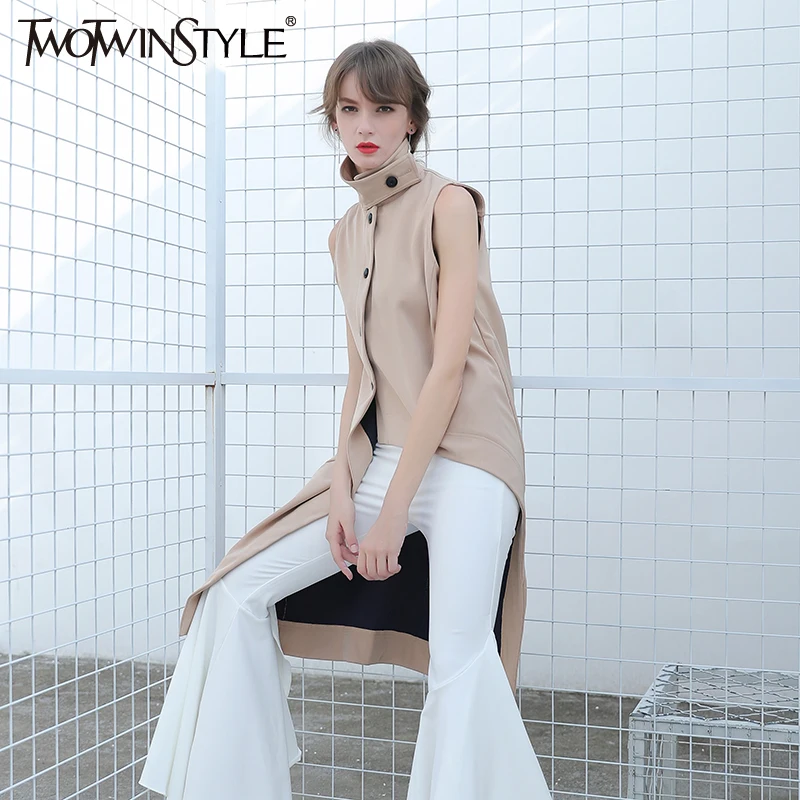 Twotwinstyle женский жилет без рукавов кардиган длинное пальто куртка для Для женщин