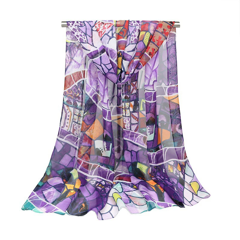 2018 новая мода изысканный шелковистый мягкий шифоновый Qeometric шарф в клетку