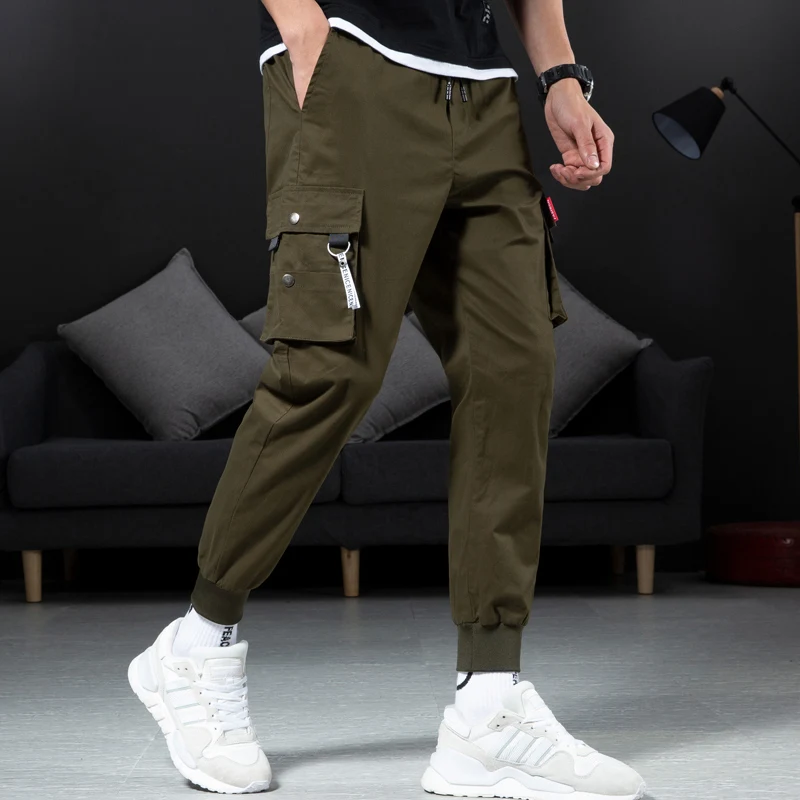 Мужские брюки в стиле хип хоп повседневные карго с множеством карманов для бега