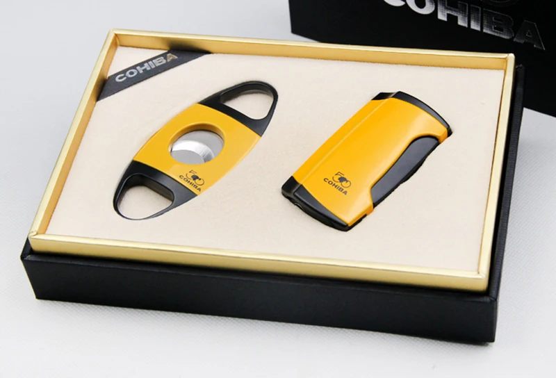 COHIBA заводская цена сигары набор с обрезки сигар/Sccisors и легче желтый черный Цвет