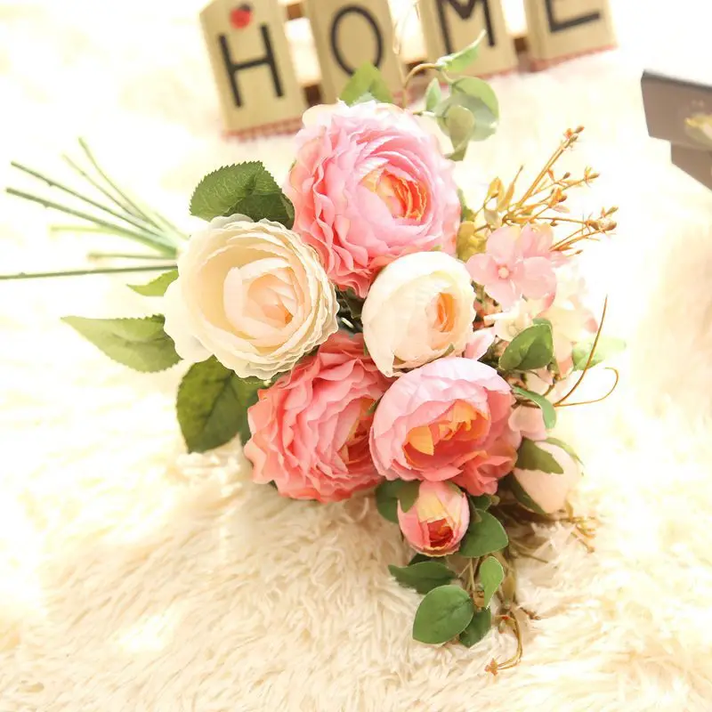 

CAMMITEVER Ranunculus Asiaticus Lepech Hydrangea Artificial Flowers Bouquets For Wedding Home Party Decoration Festive Supplies