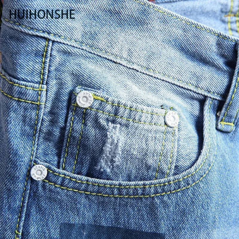 HUIHONSHE новые мужские джинсовые шорты большого размера с дырками короткие джинсы