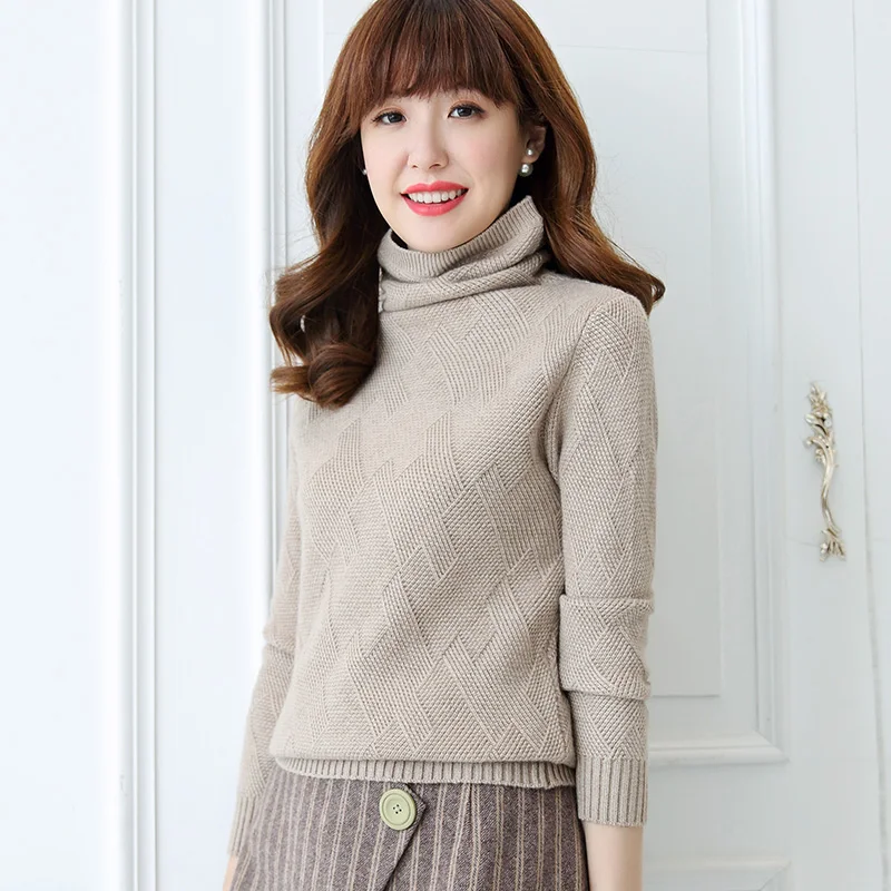 Новинка Женский кашемировый пуловер JECH с высоким воротником на осень и зиму