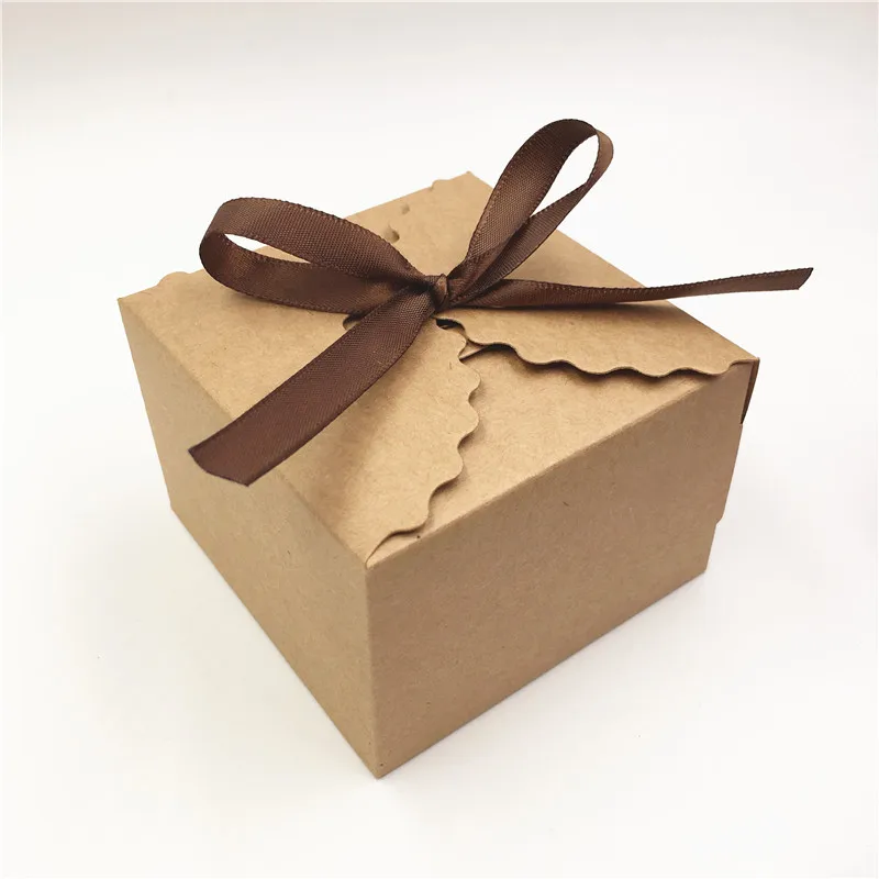 Coffee Ribbon 50 шт Картон Крафт бумажная коробка для конфет крафт-ткань подарочные упаковочные коробки для свадебной вечеринки, дня рождения Подарочные коробки для конфет с лентой - Цвет: Coffee Ribbon