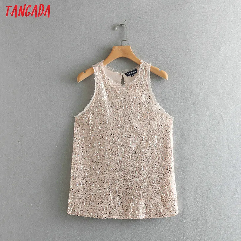 Tangada, женские топы с блестками, Топики, топы без спинки сексуальные без рукавов, Топики, блестящие Топы XN225