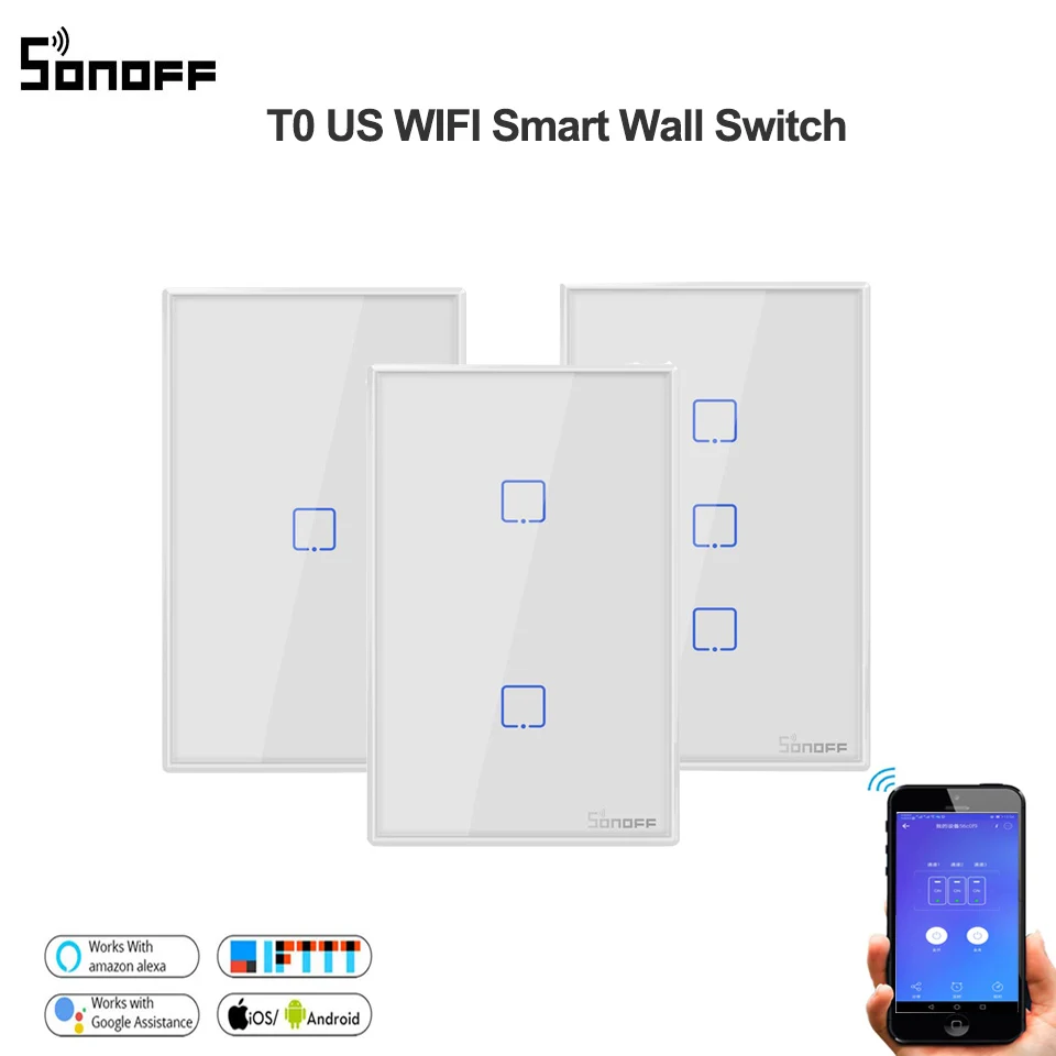 Умный настенный сенсорный светильник ель Sonoff T0 США 1 2 3 клавиши Wi Fi беспроводной