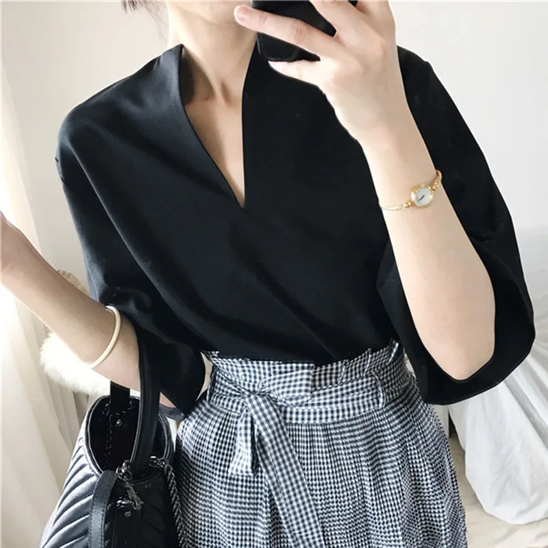 TWOTWINSTYLE Стандартный рубашка Топы Женский v-образный вырез рукав &quotлетучая мышь&quot