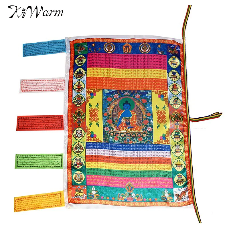 KiWarm Classic Tibetan Style Silk Wind Horse Flag Buddhism Medicine Buddha Prayer Wall Hanging Decor 68cm X 94cm | Дом и сад