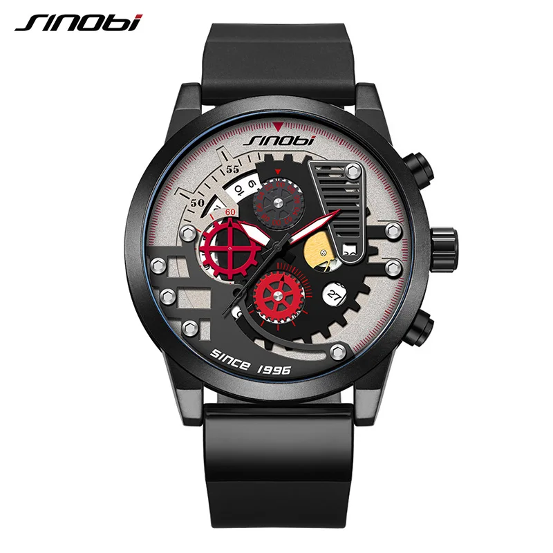 SINOBI gear Dial оригинальный дизайн Креативные мужские часы Relogio Masculino модные