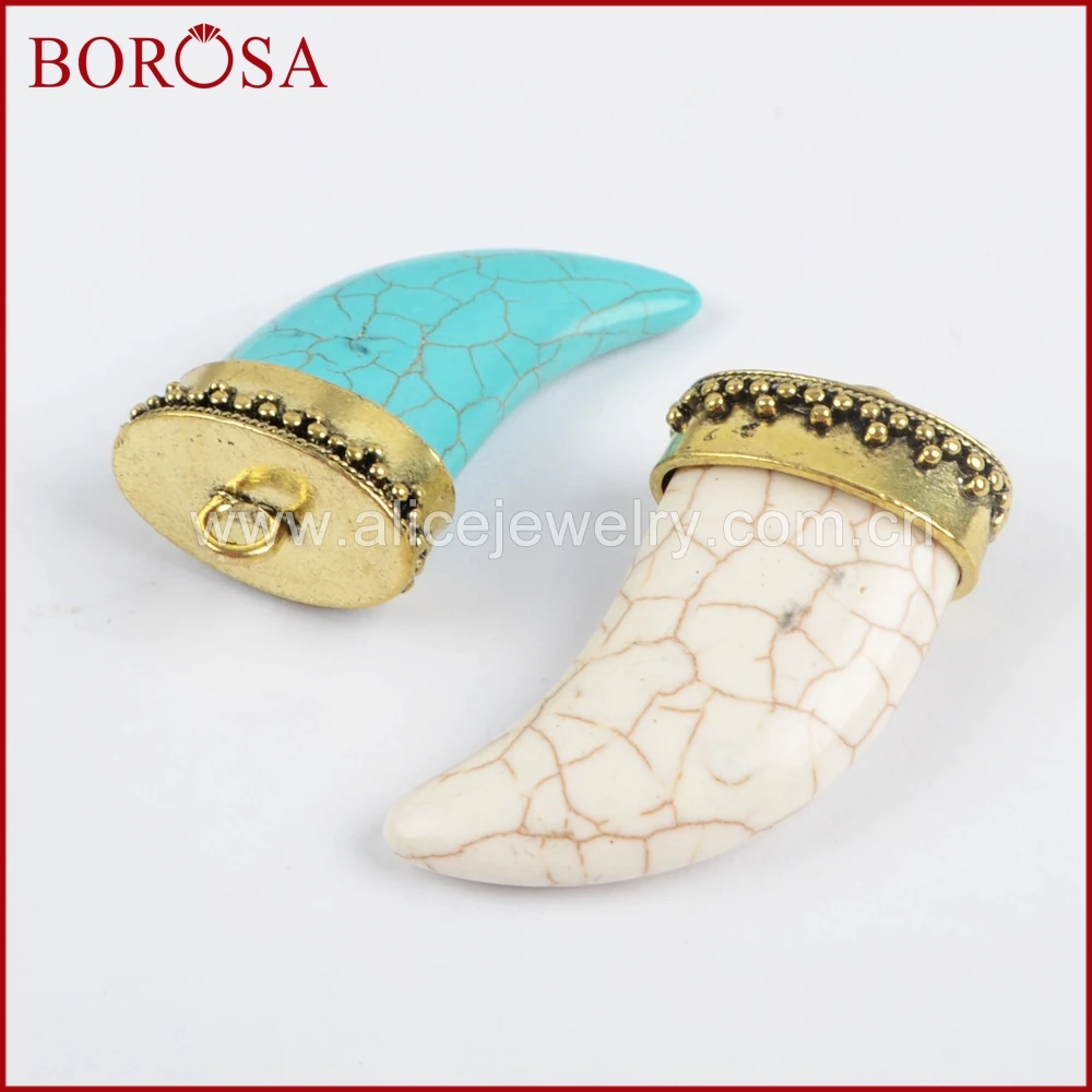 BOROSA оптовая продажа Модный кулон из камня Howlite золотой цвет белая/синяя подвеска