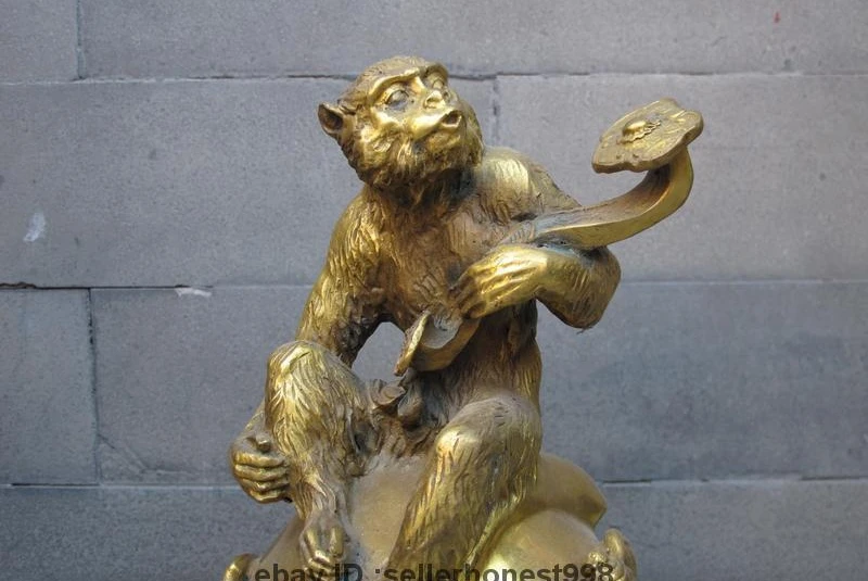 China Folk Feng Shui Brass RuYi YuanBao monkey Ride peach Auspicious Statue | Дом и сад