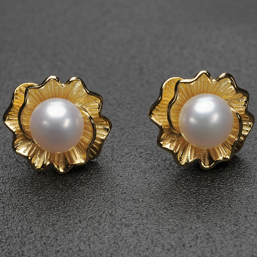 ФЕЙГЕ Высокое Качество 7-8 мм Белый Пресной Воды Жемчужное Серьги Подлинной