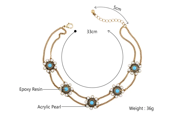 Синий белый цветок чокер с двойной цепочкой ожерелье Горячие продажи женские