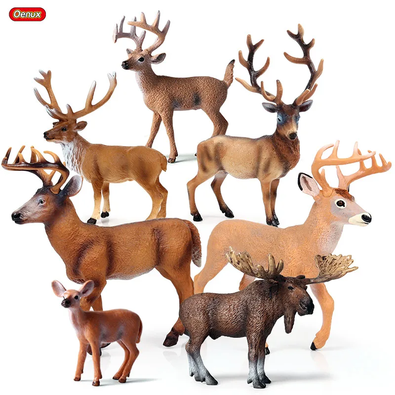 

Oenux Forest Deer Animals Simulation Wild White-Tailed Elk Action Figures Moose Figurines Model Decoration Toy Kids Xmas Gift