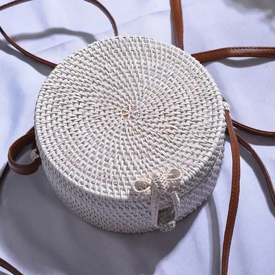 Круглые соломенные сумки, женская летняя сумка из ротанга, ручная работа, тканая пляжная сумка через плечо, круглая богемная сумка, БАЛИЙСКАЯ сумка - Цвет: white20x8cm
