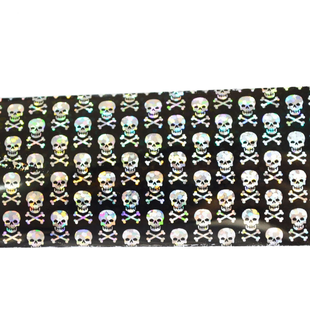 100*4 см череп крест кости трансферная Фольга для ногтей Звездная Лазерная