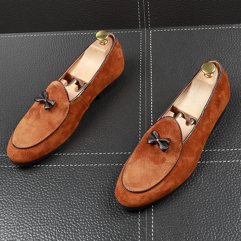 CuddlyIIPanda Men Fashion Casual Loafers Summer Pointed Toe Breathable Driving Shoes Male Butterfly-knot Wedding Dress | Обувь
