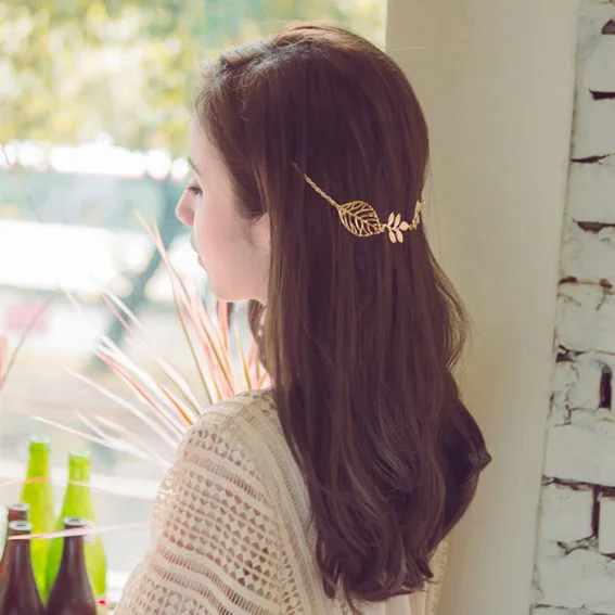 Золотые шпильки листья элегантные волосы полоса цепочка на голову украшение