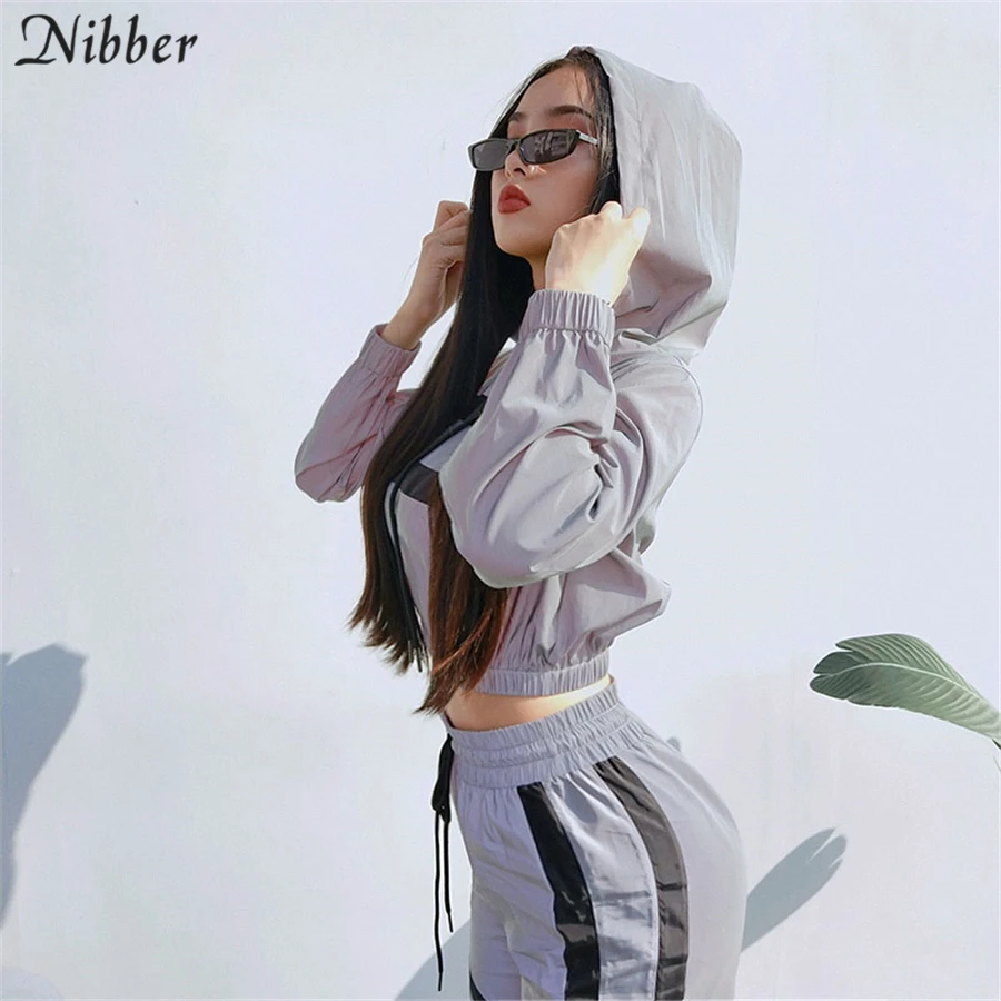 Nibber Светоотражающая куртка повседневные штаны комплекты из 2 предметов женские горячая Распродажа Толстовка активный костюм модные вечерние повседневная одежда для сна mujer
