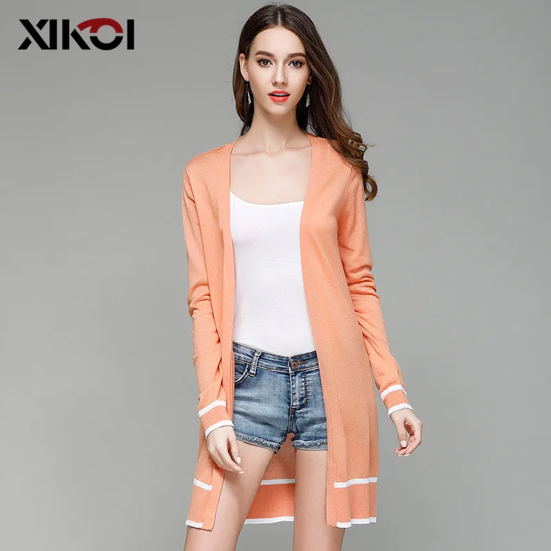 Новый Повседневный длинный вязаный кардиган XIKOI весна лето корейский женский