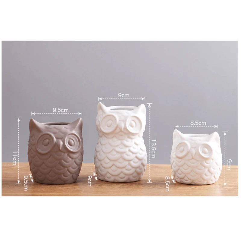 Набор из 3 креативных керамических цветочных горшков в форме Совы стиле животных