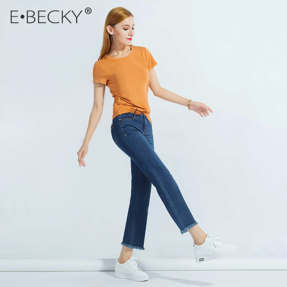 E. BECKY модные офисные женские джинсы длиной до щиколотки синие с высокой талией