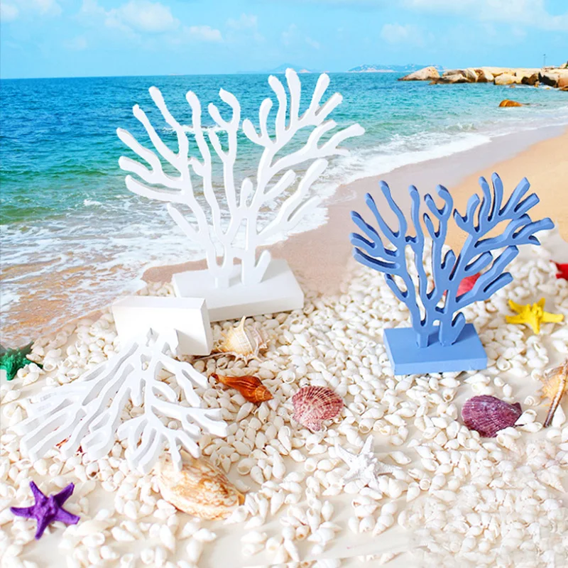 Сине-белый коралловый деревянный Коралл средиземноморского стиля набор из трех