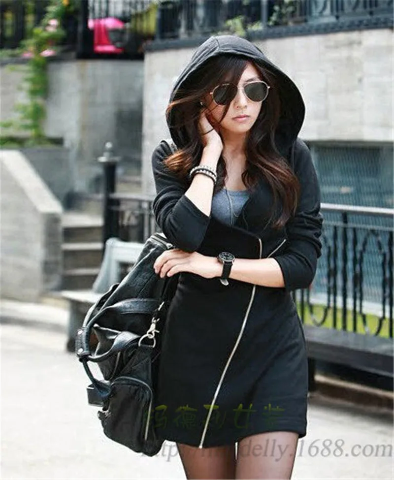 Black Women Hoodie Dress Classic 