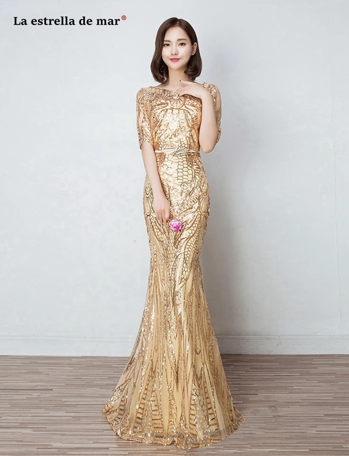 Vestido para festa de casamento2019 новинка из кружева, с вырезом на шее, с блестками, Сексуальная Русалка, золотой, красный, фиолетовое платье для невесты, длинное sukienka plus