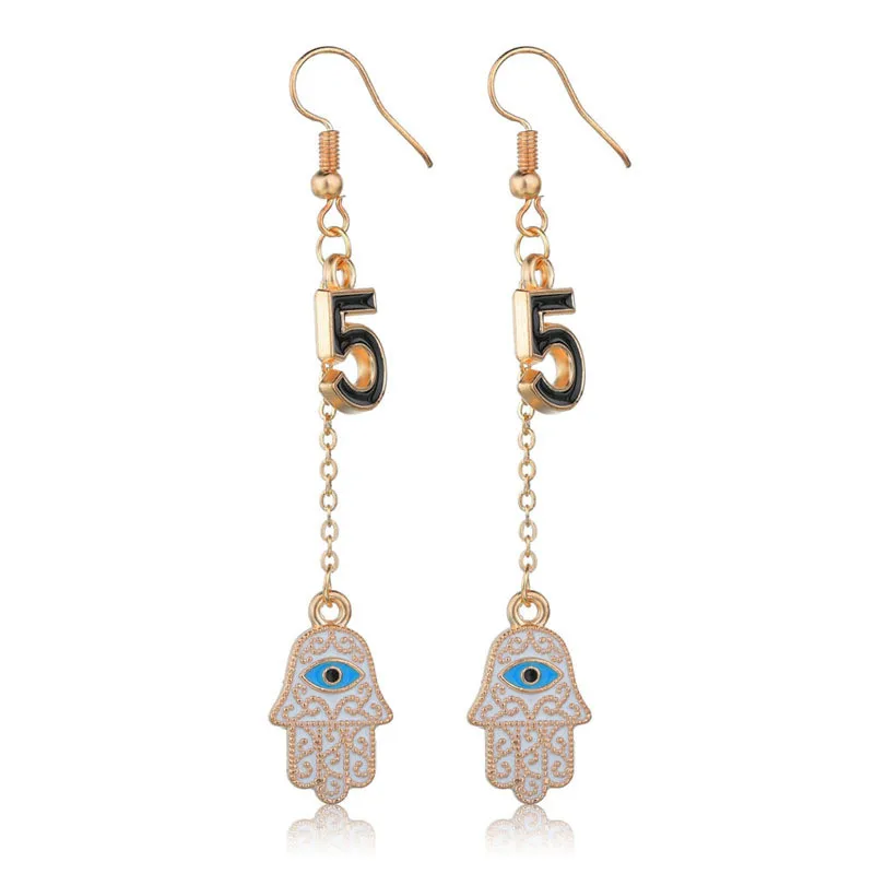 

Fashion Hand Eye Number 5 Dangle Earrings Cute Vintage Fish Tail Clock Gold Color Bow Dangle Earrings Wedding Gift