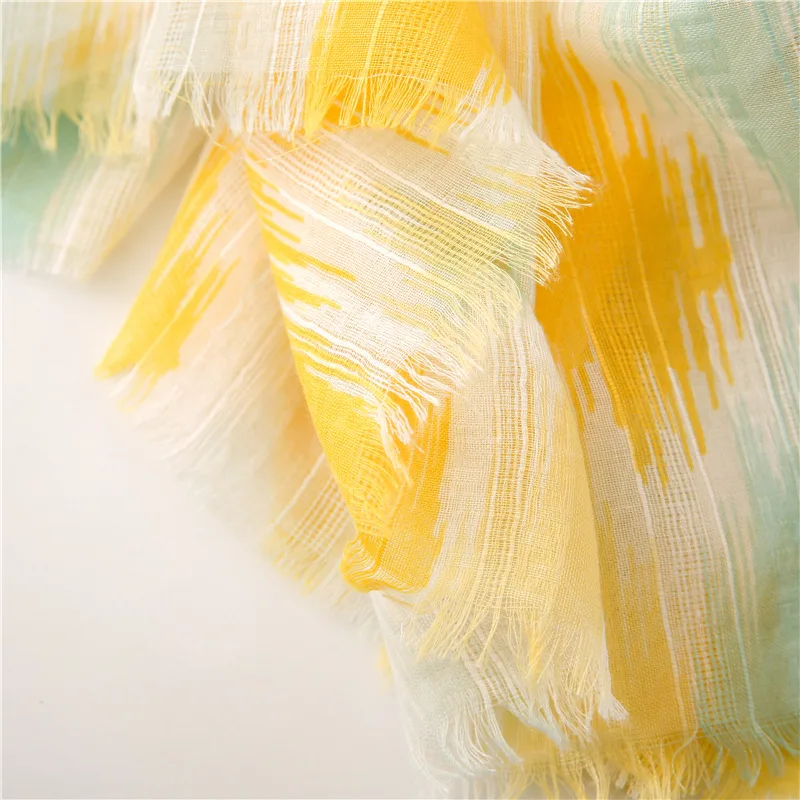 Желтый шарф для женщин головной одежды свежий дизайн хлопок тонкий платок шаль