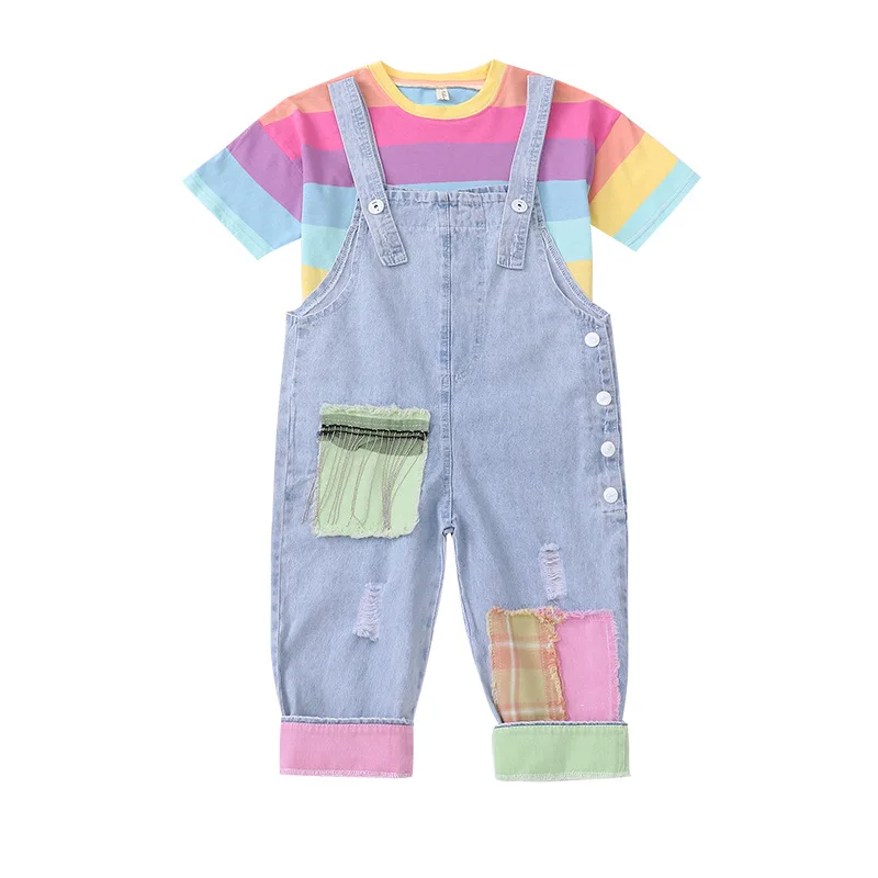 Комплекты детской одежды детские штаны Комбинезоны на лямках для девочек модная