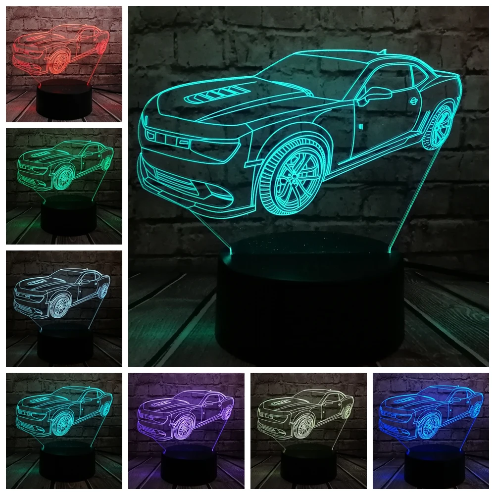 Мультфильм Шевроле Камаро Шмель 3D лампа Mulitcolor Ночник светильник USB LED ing Рождество