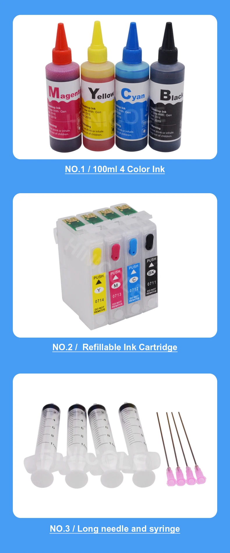 T0711 набор чернил для заправки картриджа для принтера Epson Stylus SX205 SX215 SX218 SX400 SX415 SX515W SX600FW SX610FW принтер+ 100 мл флакон под чернила рукоделие