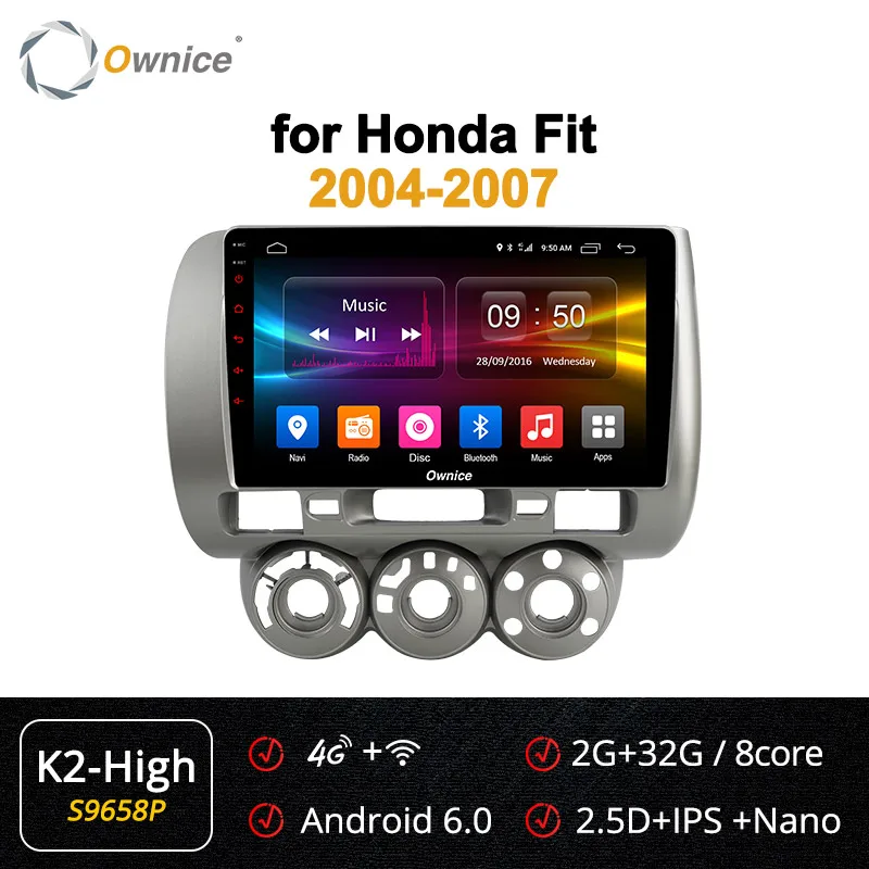 Ownice K1 K3 K5 K6 Android 9,0 радио автомобиль gps Navi мультимедийный плеер для Honda Fit Jazz 2004 2005 2006 2007 4G 360 панорама DSP - Цвет: S9658 K2-High