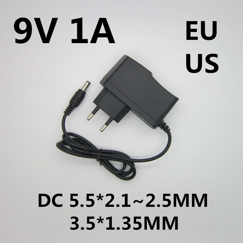 1 шт. DC 9V1A 9V 1A источник питания AC 100 V-240 V адаптер конвертер ЕС вилка зарядное устройство 5,5 мм x 2,1 мм-2,5 мм 1000mA для arduino Diy Kit