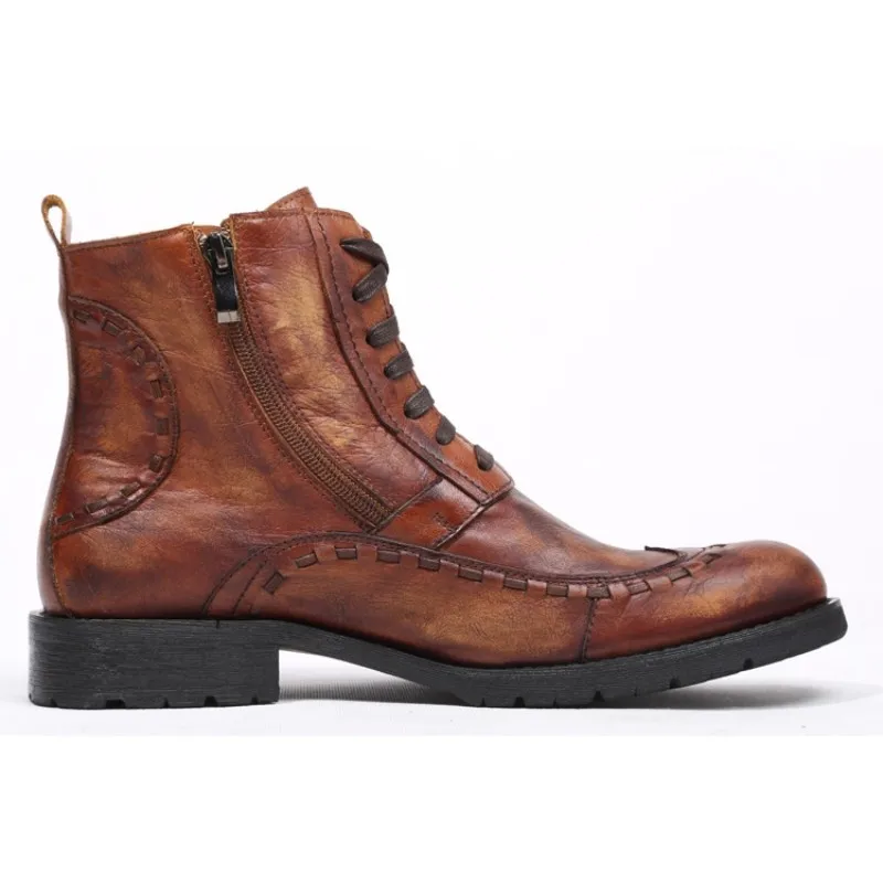 

2019 New Retor Vintage Genuine Leather Boots Men Sewing Zipper Lace Up Ankle Boot Brand Luxury Round Toe Man Casual Shoes